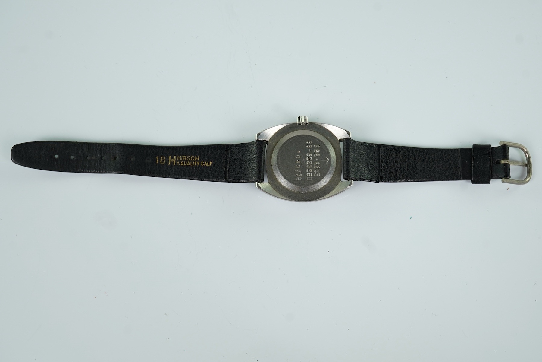 A gentleman's stainless steel tonneau cased R.A.F. 'Lost Navigator' manual wind wrist watch, one of 2000 issued only in 1976